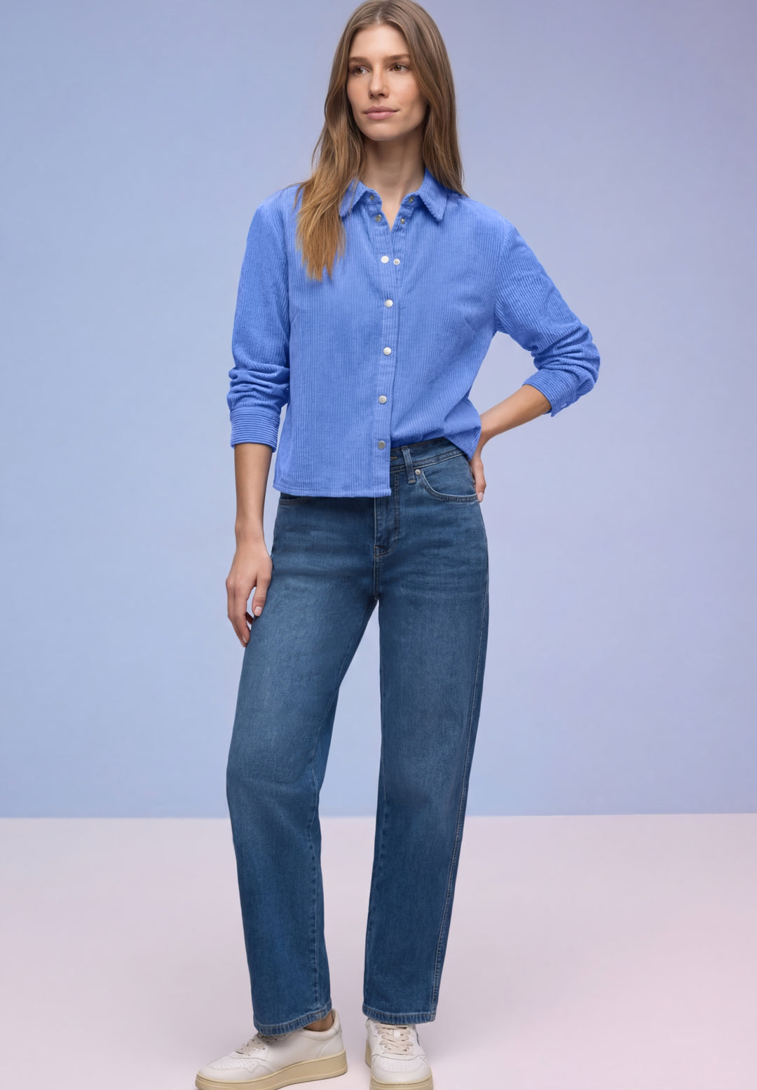QR Corduroy shirtcollar blouse, bonnet blue 17453 Bild 3