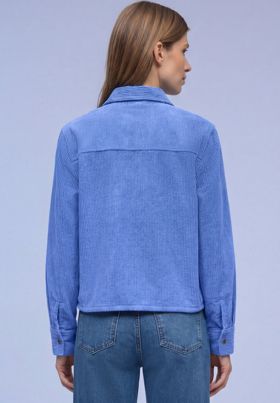 QR Corduroy shirtcollar blouse, bonnet blue 17453 Bild 4