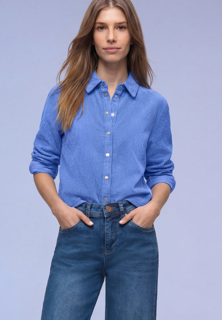 QR Corduroy shirtcollar blouse, bonnet blue 17453 Bild 6