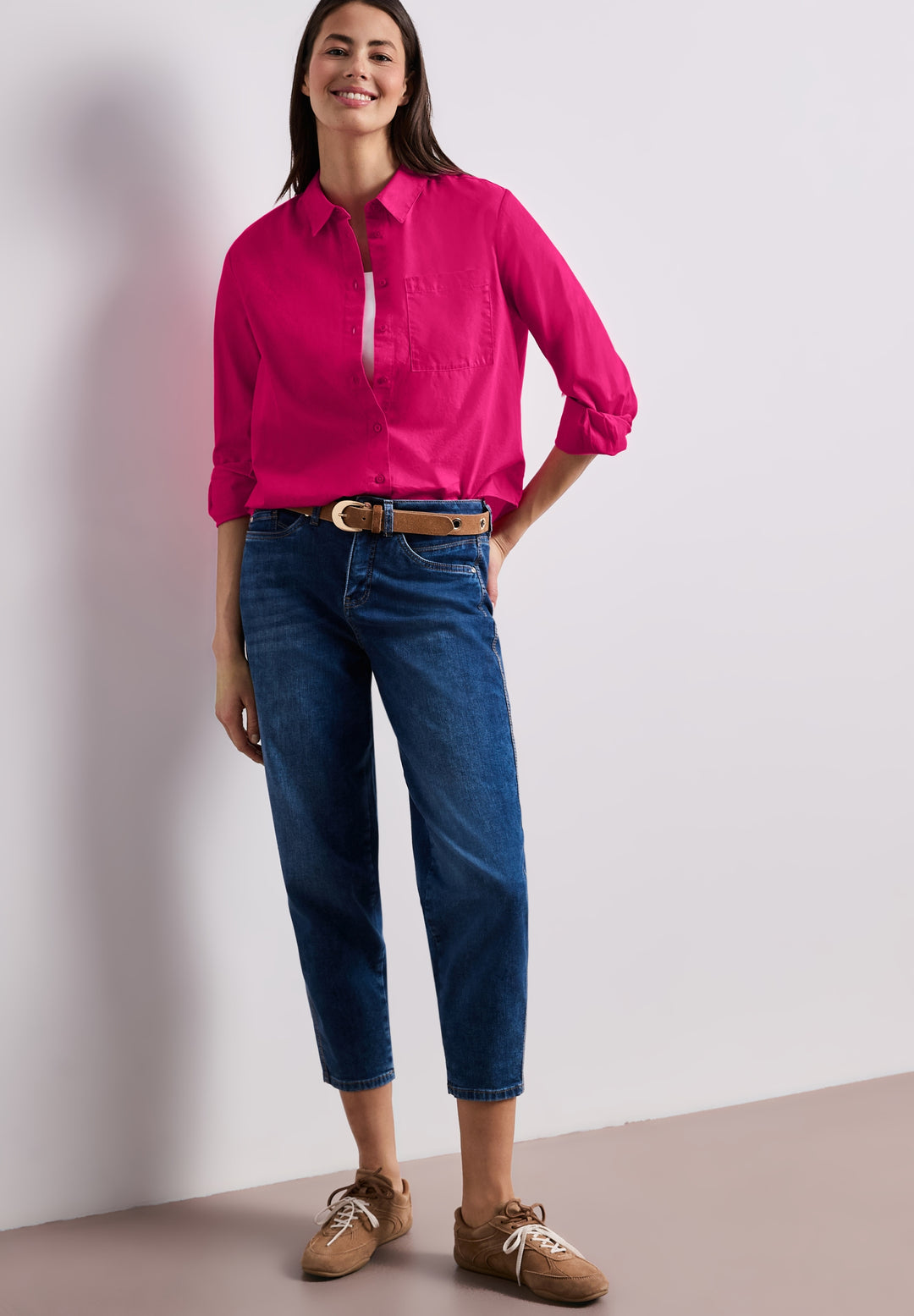 QR Cotton shirtcollar blouse w, magenta dream 17281 Bild 5
