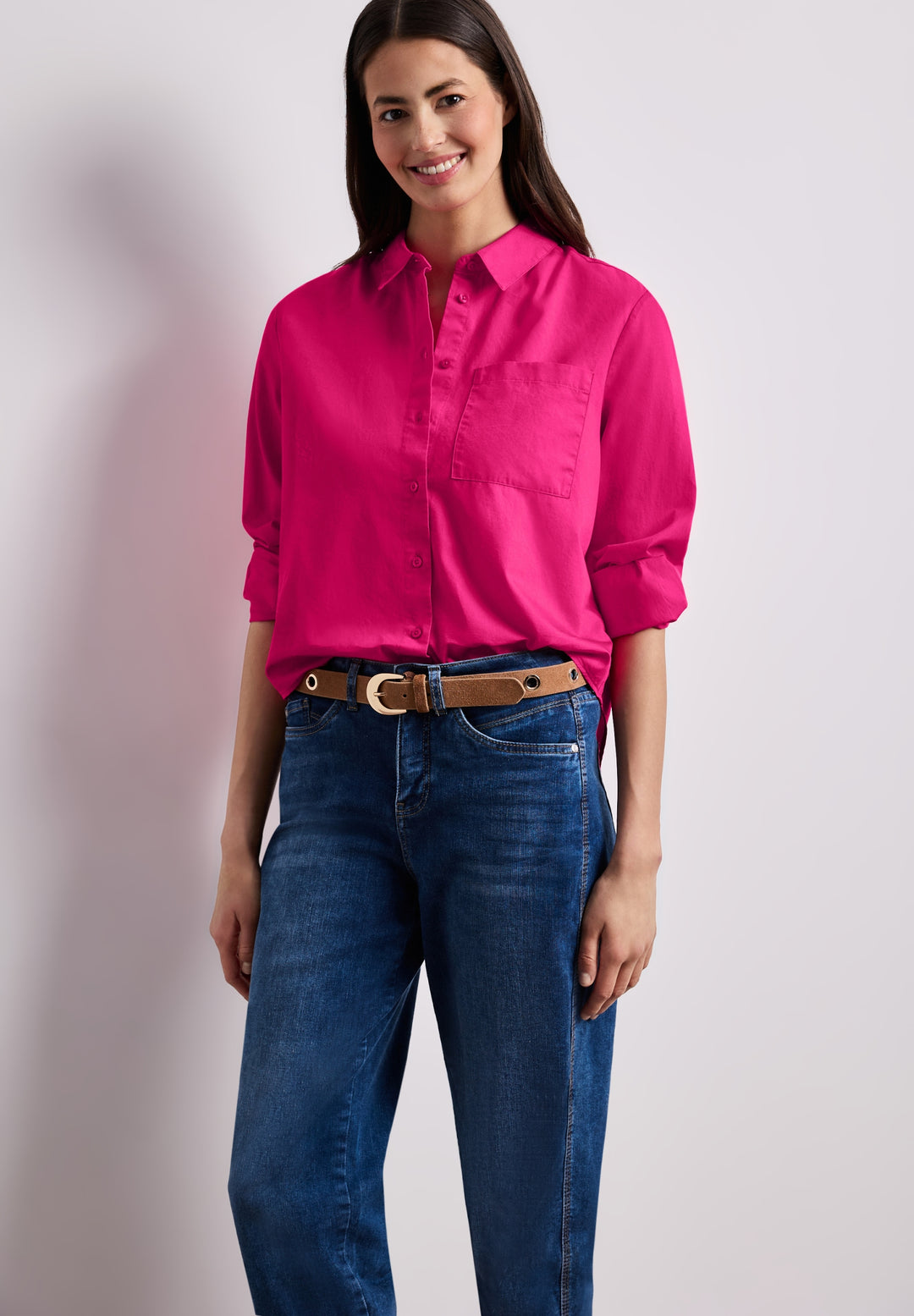 QR Cotton shirtcollar blouse w, magenta dream 17281 Bild 6