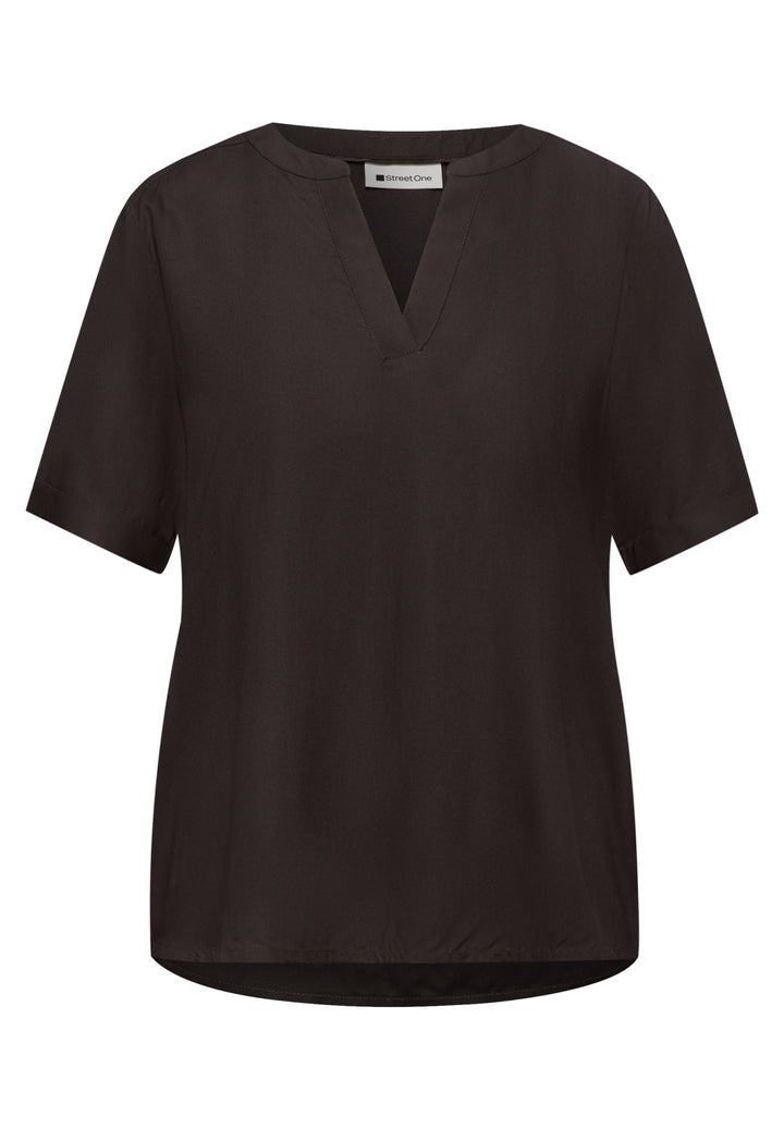 QR Splitneck blouse w turn-up, espresso brown 17276 Bild 1