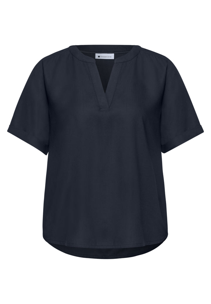 QR Splitneck blouse w turn-up, shadowed navy 17502 Bild 1