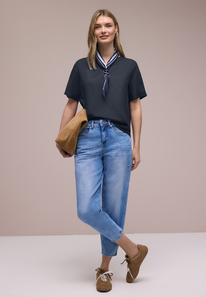 QR Splitneck blouse w turn-up, shadowed navy 17502 Bild 5