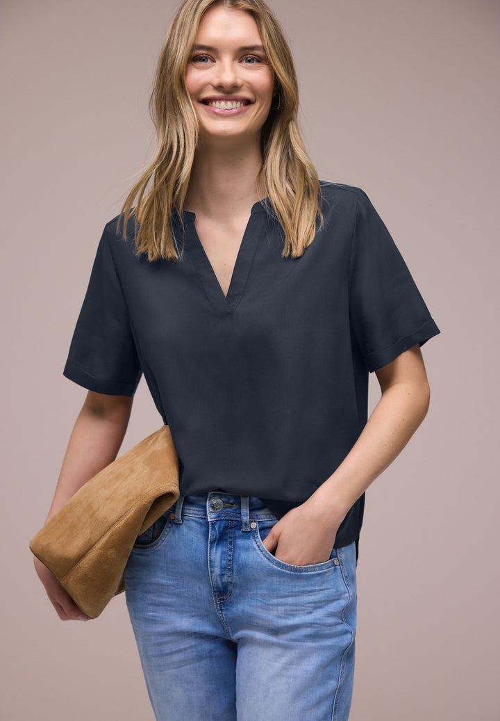 QR Splitneck blouse w turn-up, shadowed navy 17502 Bild 6