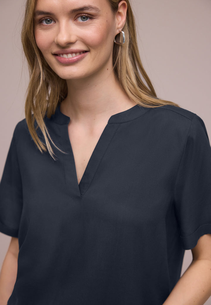 QR Splitneck blouse w turn-up, shadowed navy 17502 Bild 7