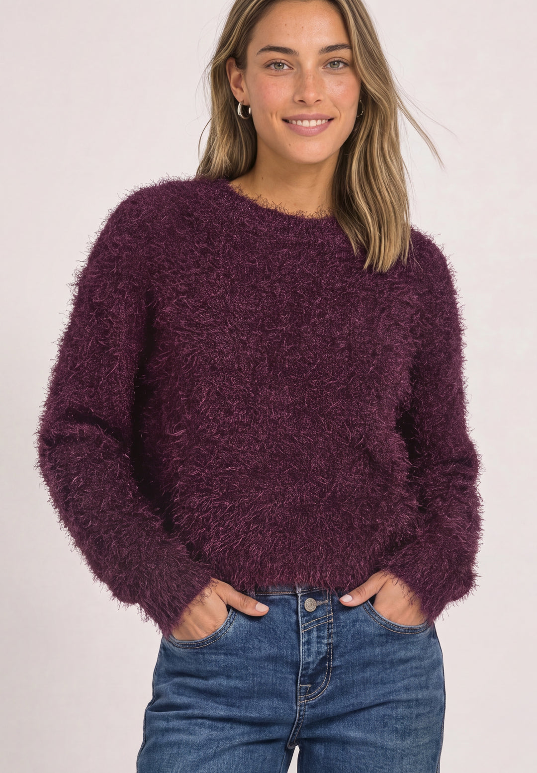 rounded neck fringe sweater, rustic rouge 17820 Bild 3