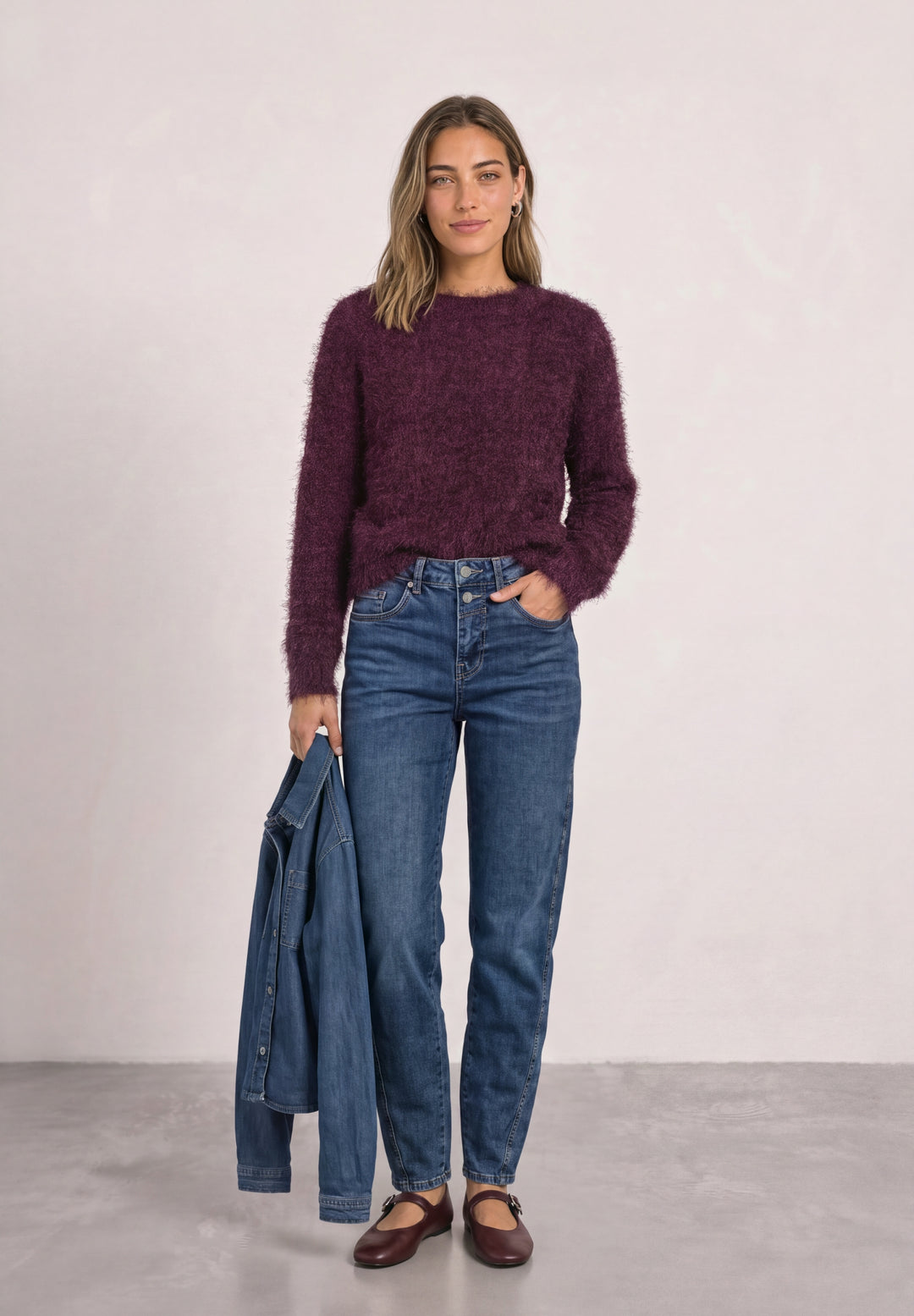 rounded neck fringe sweater, rustic rouge 17820 Bild 5