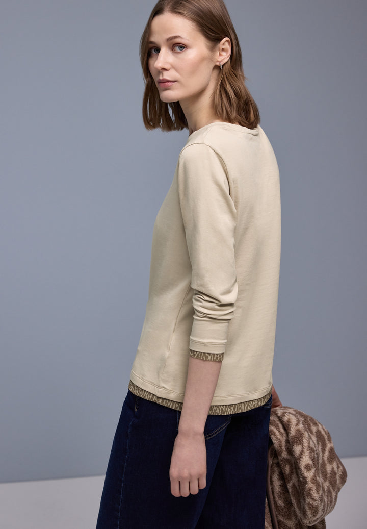 shirt w.printed mesh cuffs, cotton beige 16667 Bild 4