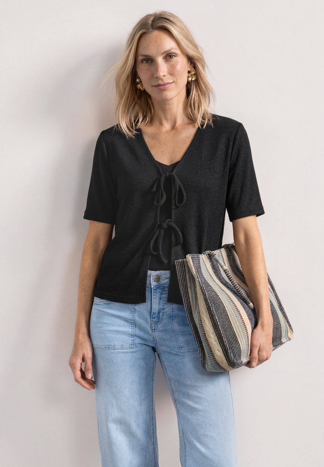 short knit look jacket w.strin, Black 10001 Bild 3