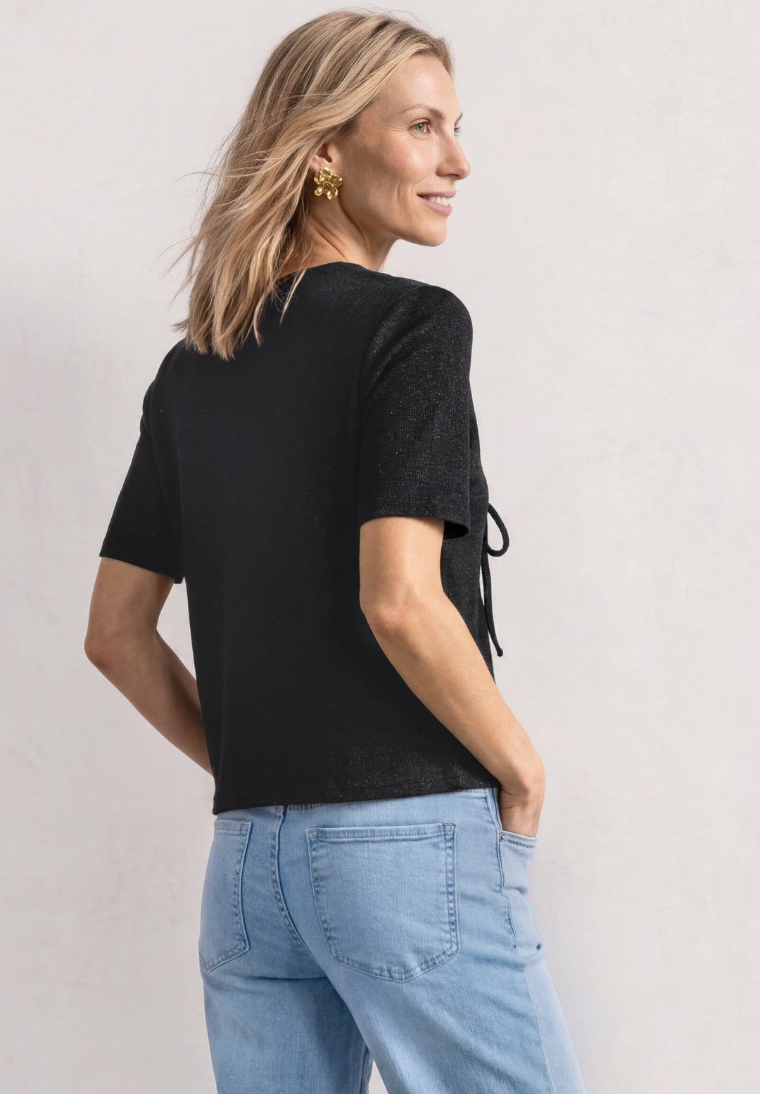 short knit look jacket w.strin, Black 10001 Bild 4