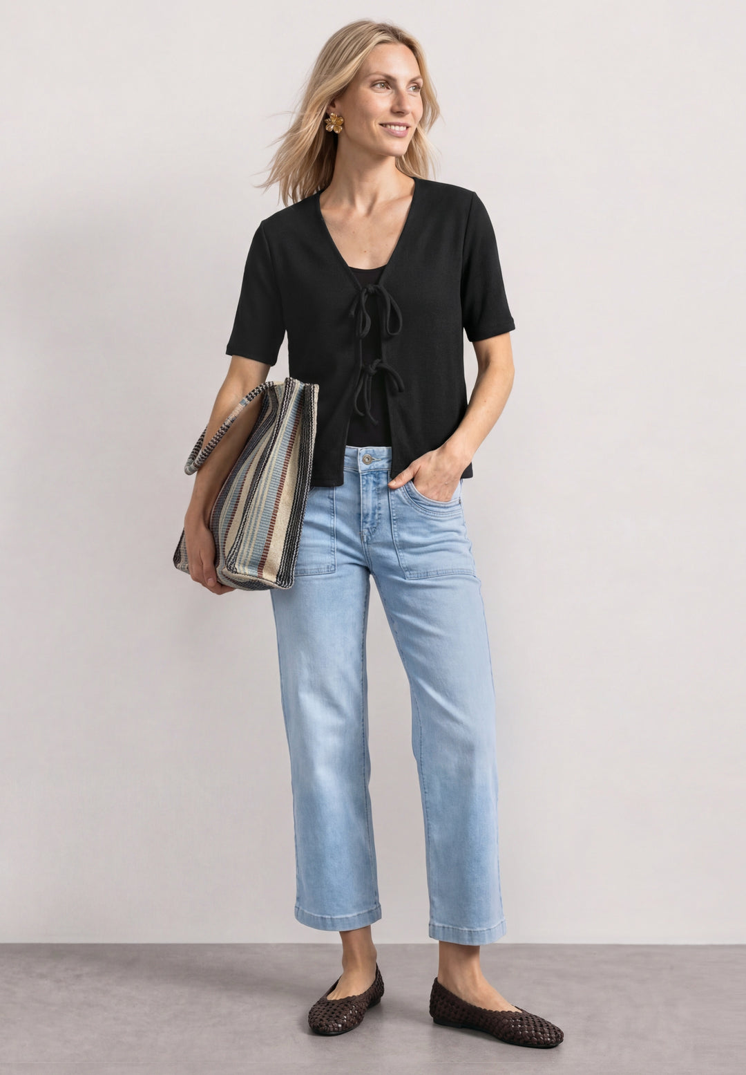 short knit look jacket w.strin, Black 10001 Bild 5
