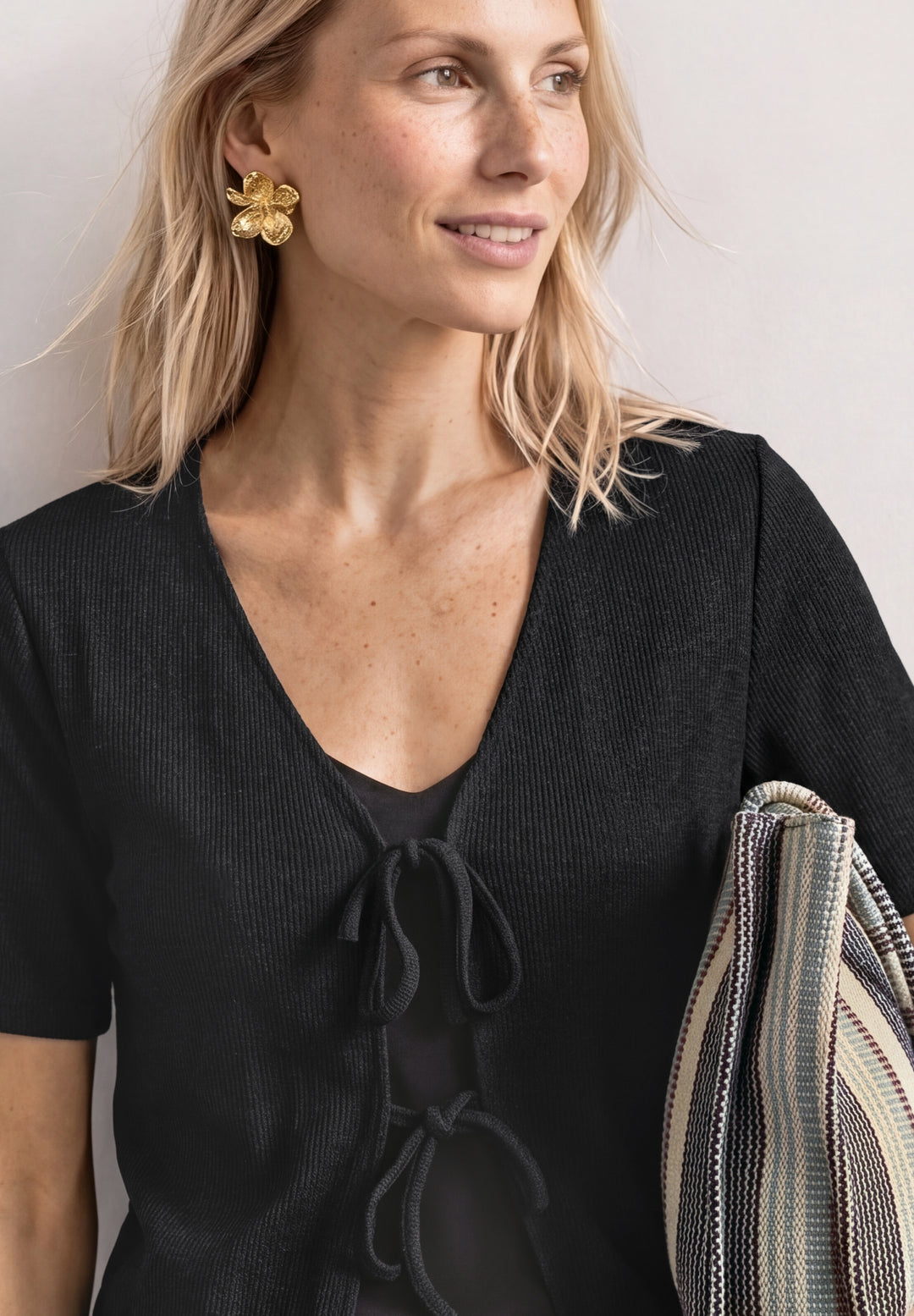 short knit look jacket w.strin, Black 10001 Bild 6