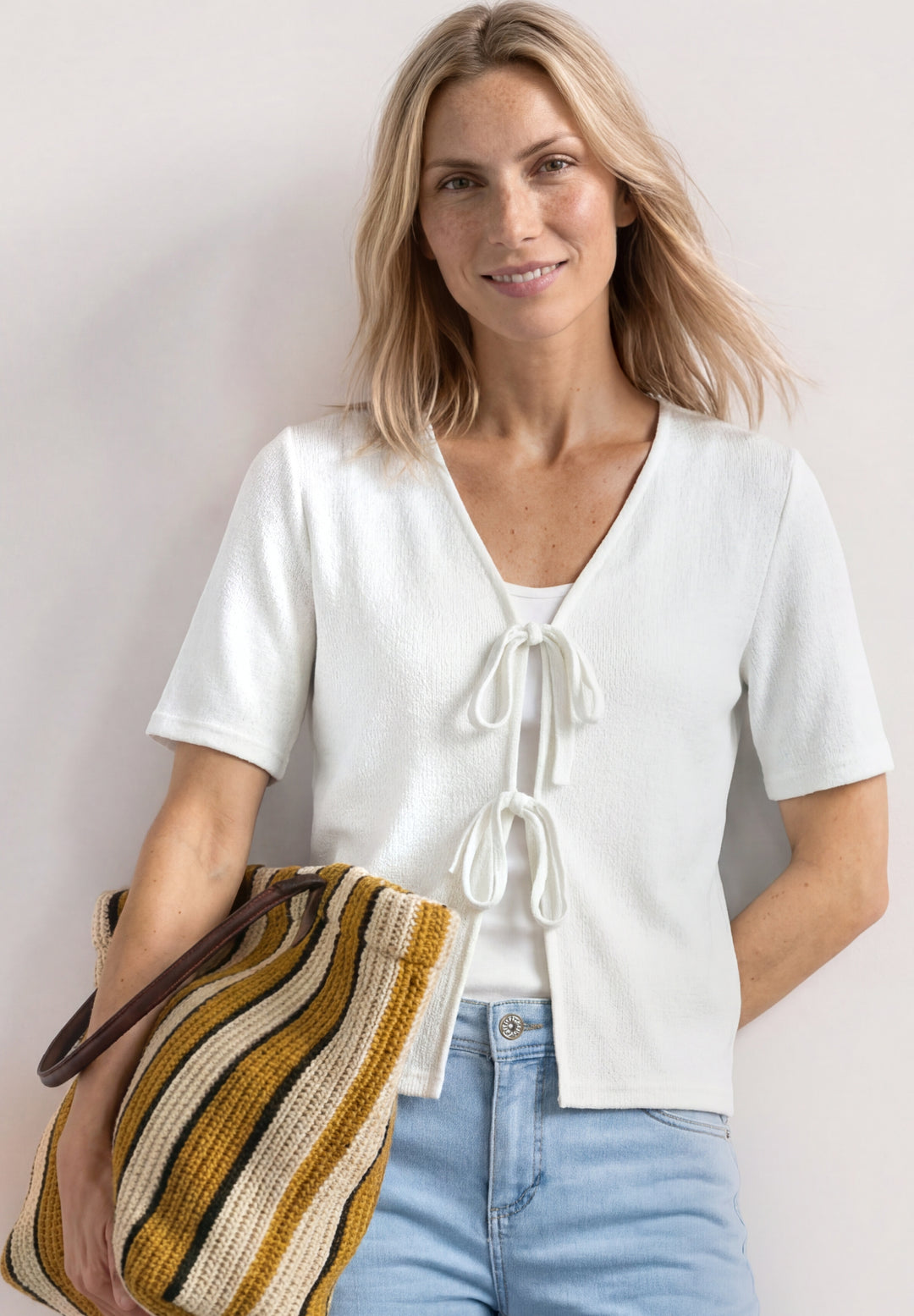 short knit look jacket w.strin, off white 10108 Bild 3