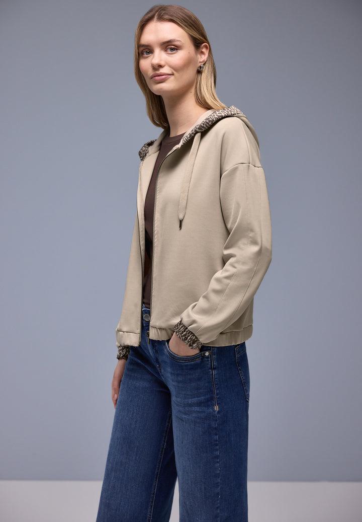 silk look hoody jacket w.print, cotton beige 16667 Bild 3