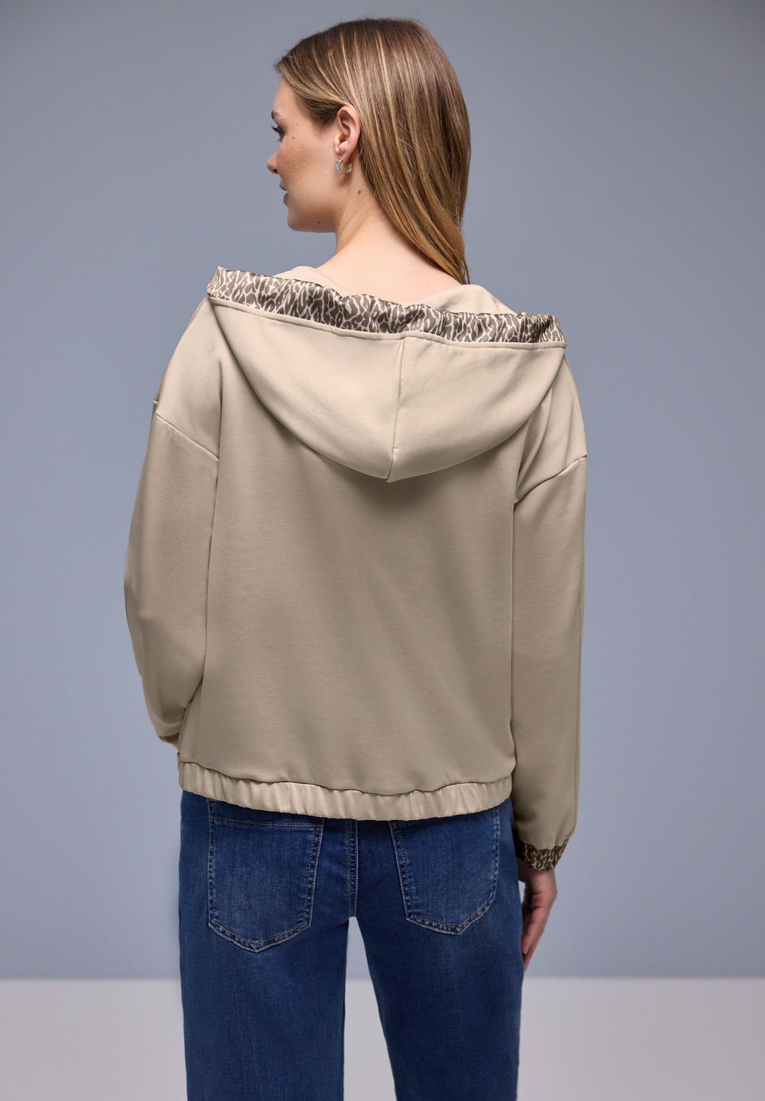 silk look hoody jacket w.print, cotton beige 16667 Bild 4