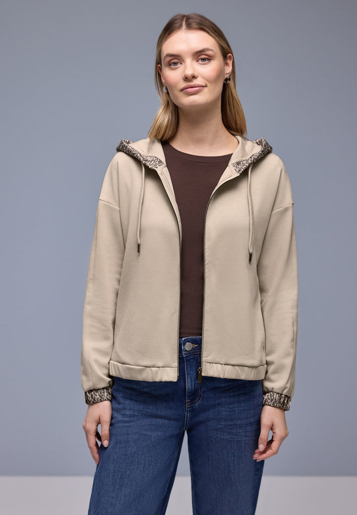 silk look hoody jacket w.print, cotton beige 16667 Bild 5