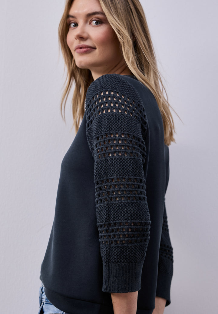 silk look shirt w.knit sleeves, shadowed navy 17502 Bild 3