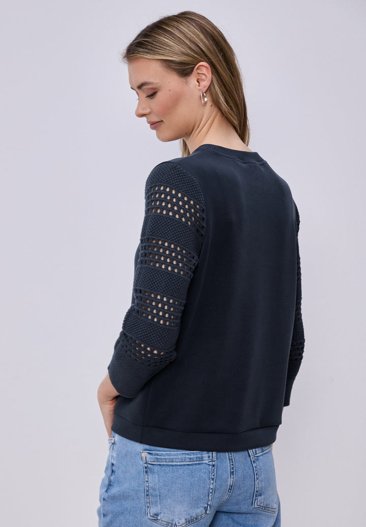 silk look shirt w.knit sleeves, shadowed navy 17502 Bild 4