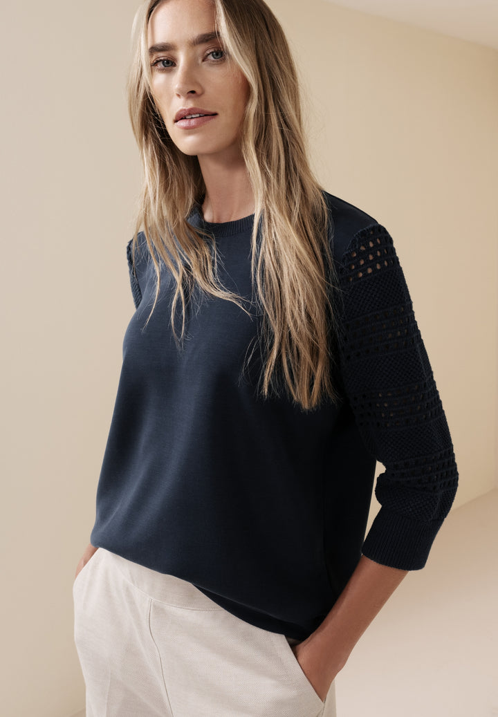 silk look shirt w.knit sleeves, shadowed navy 17502 Bild 6