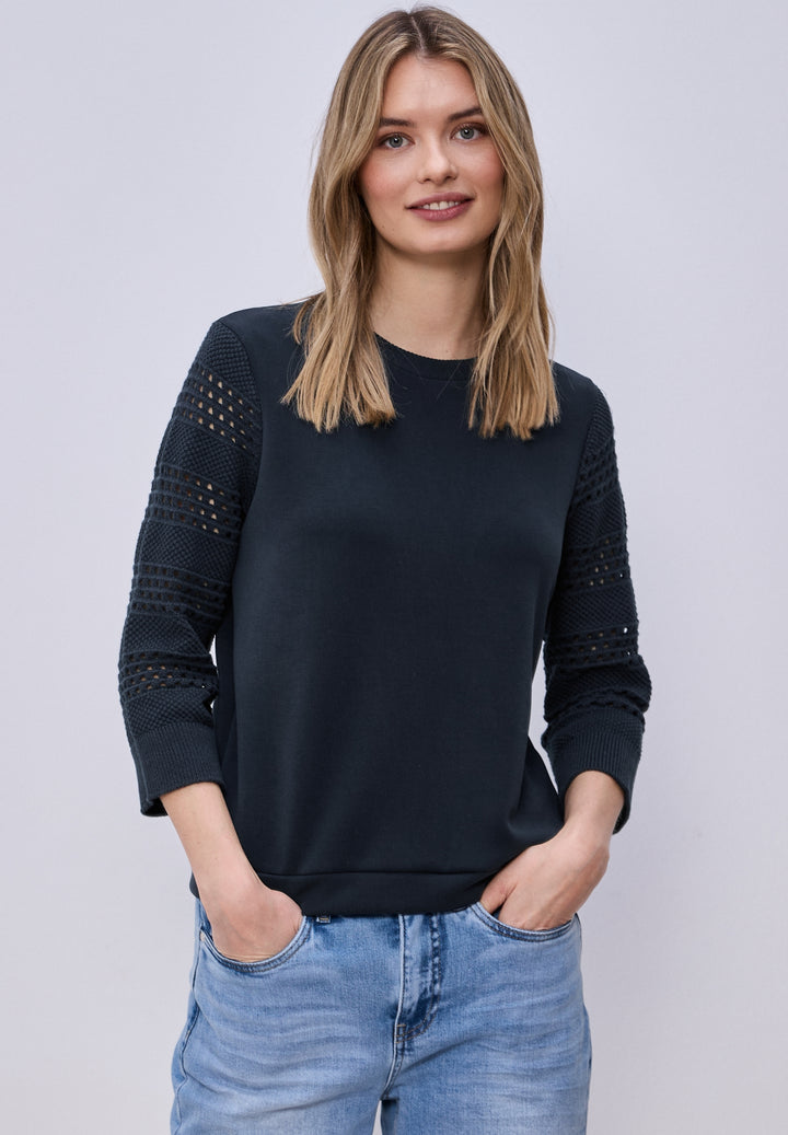 silk look shirt w.knit sleeves, shadowed navy 17502 Bild 7