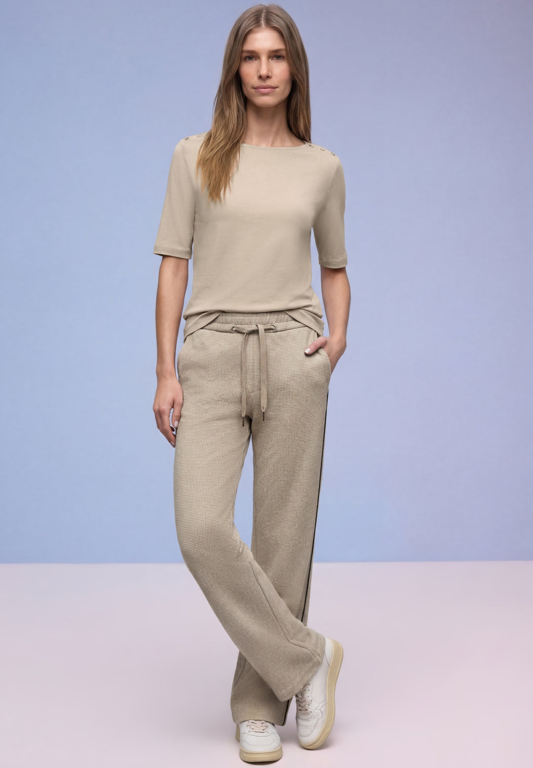 Straight Leg MW Pepita with Ga, cotton beige 36667 Bild 5