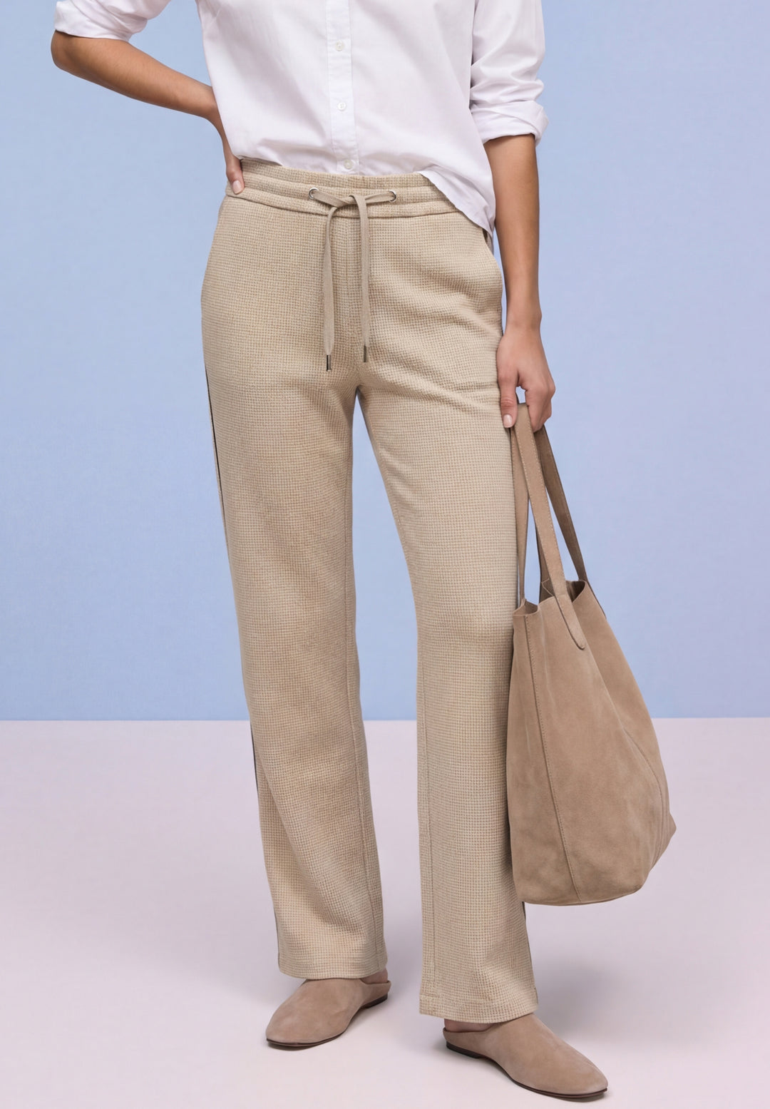 Straight Leg MW Pepita with Ga, cotton beige 36667 Bild 5