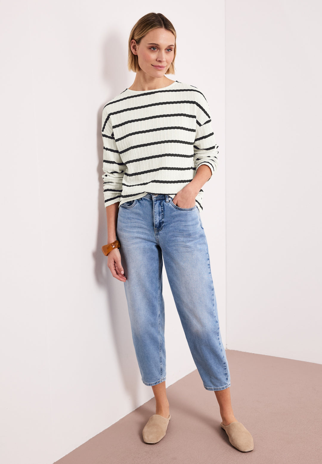 striped knit look shirt, shadowed navy 27502 Bild 5