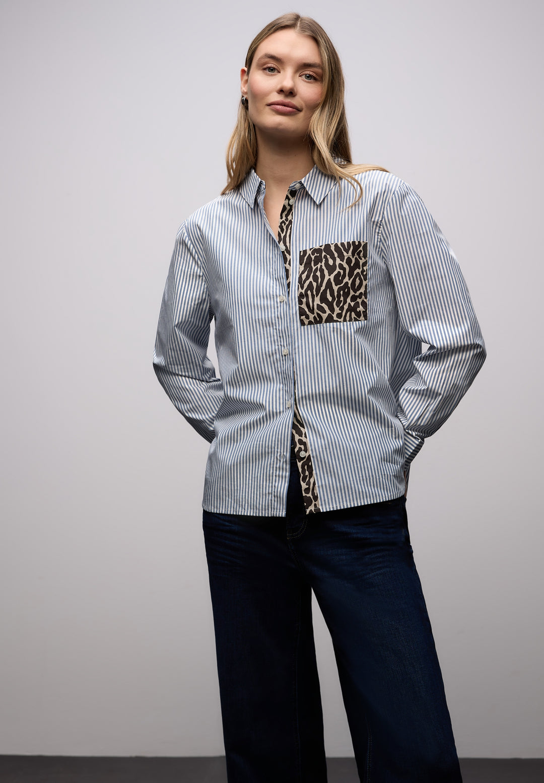 Striped shirtcollar blouse w p, original blue 22289 Bild 6