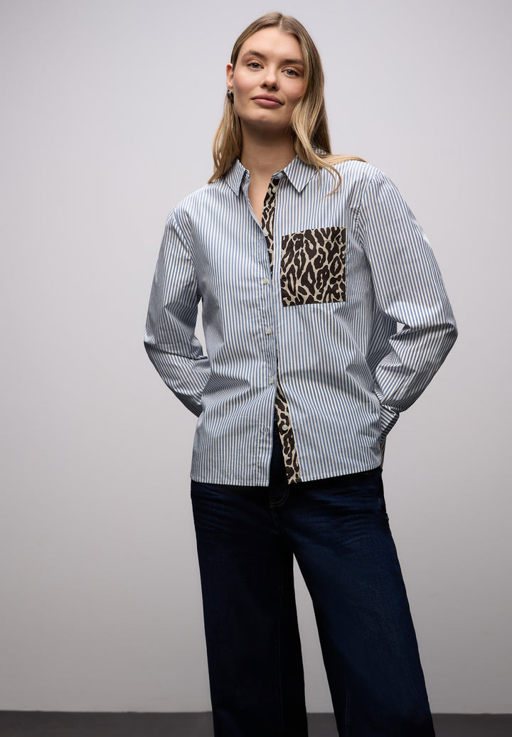 Striped shirtcollar blouse w p, original blue 22289 Bild 6