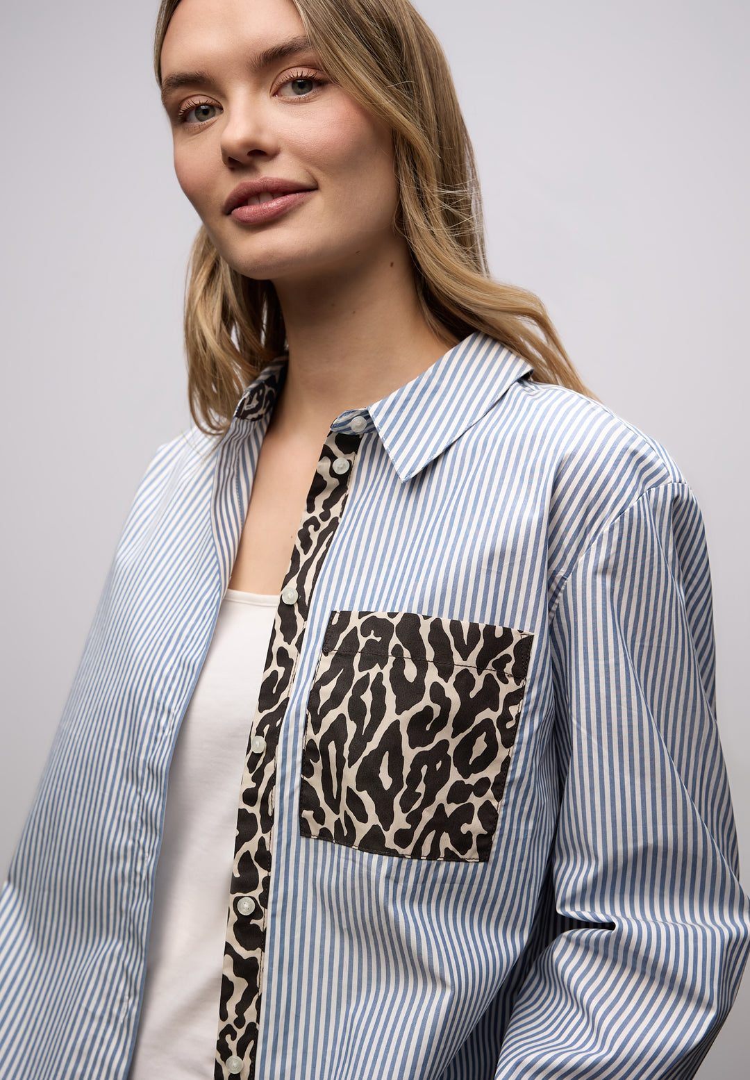 Striped shirtcollar blouse w p, original blue 22289 Bild 7