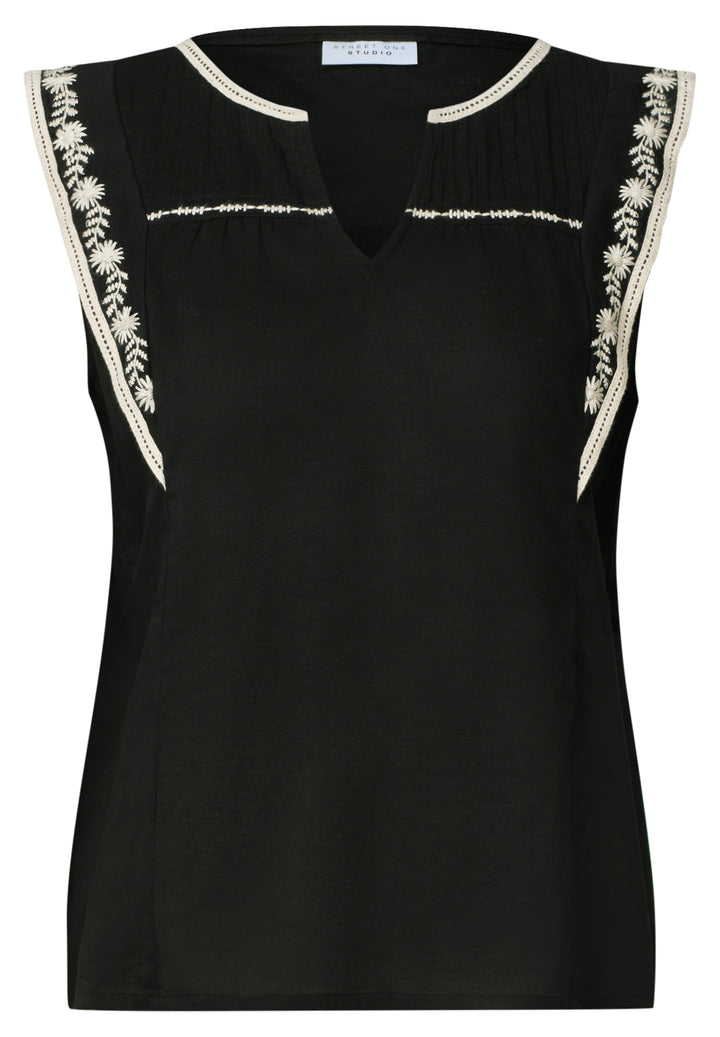 Blousetop w emboidery details, Black 10001 Bild 1