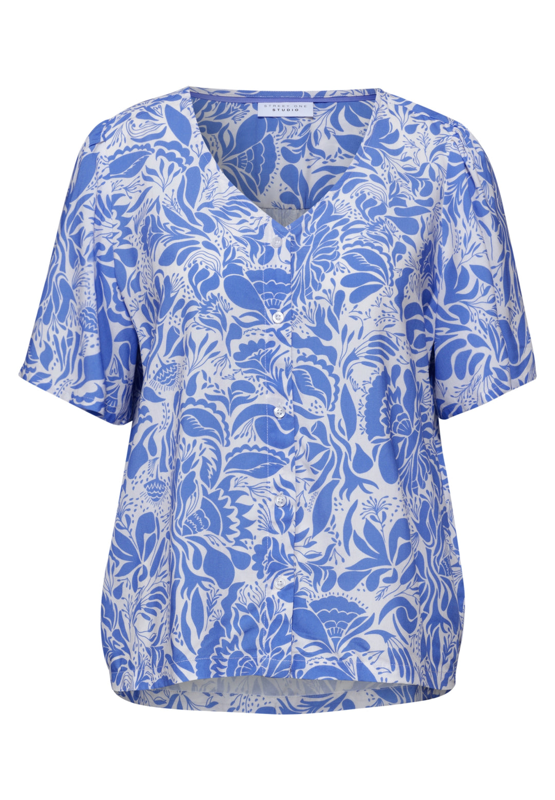 Buttoned V-neck blouse, eventide blue 27728 Bild 1