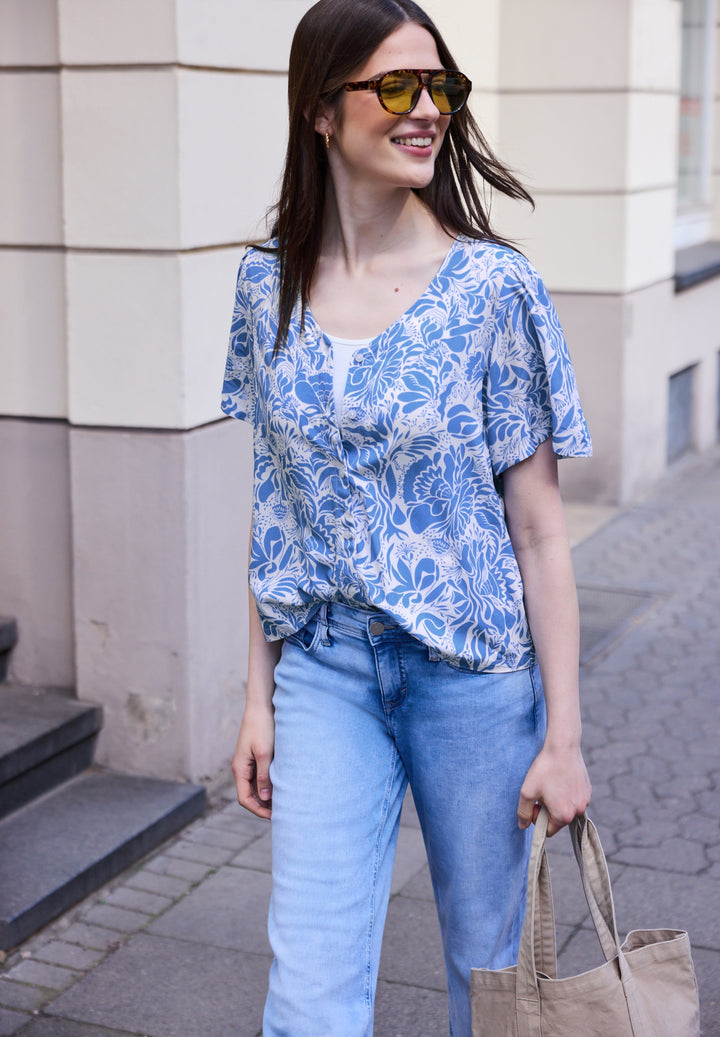 Buttoned V-neck blouse, eventide blue 27728 Bild 6