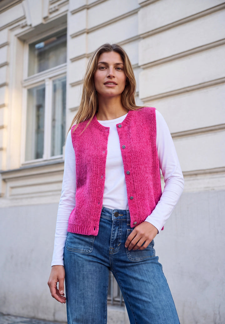 Chenille sleeveless cardigan, ruby raspberry 17939 Bild 3