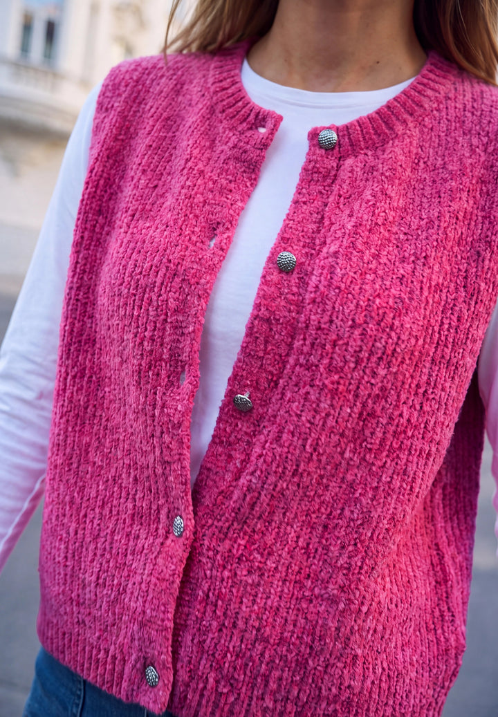 Chenille sleeveless cardigan, ruby raspberry 17939 Bild 6