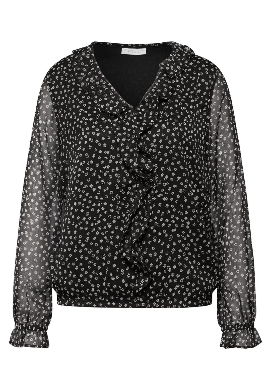 Chiffon v-neck blouse w volant, Black 20001 Bild 1
