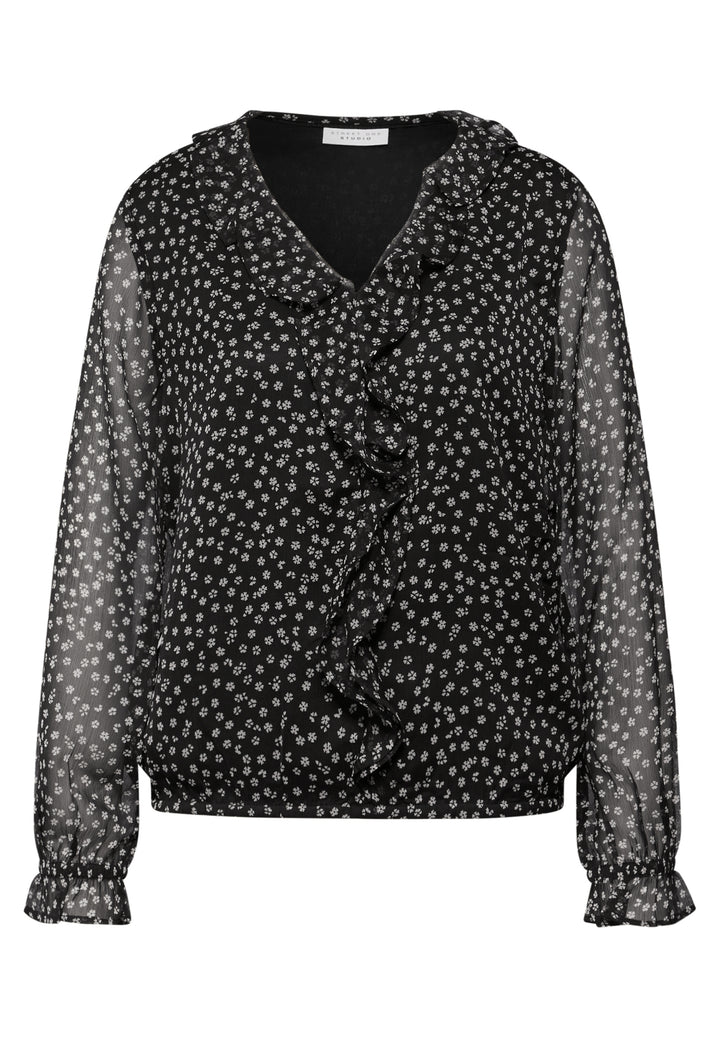 Chiffon v-neck blouse w volant, Black 20001 Bild 1