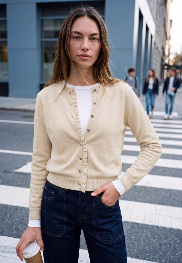 Frill detail cardigan, creamed sand mel. 17882 Bild 3