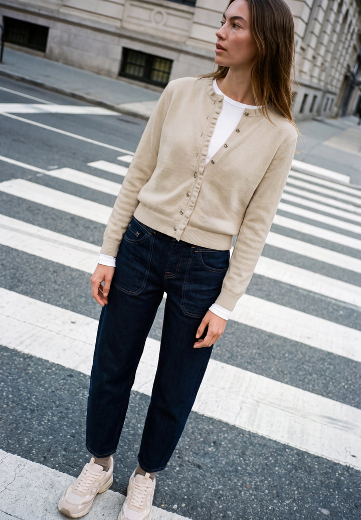 Frill detail cardigan, creamed sand mel. 17882 Bild 5