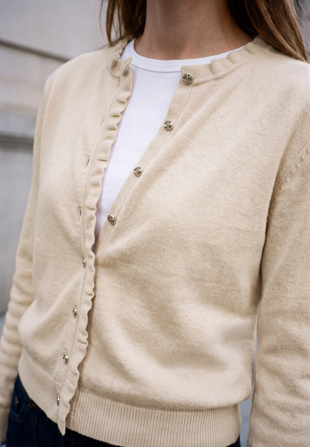 Frill detail cardigan, creamed sand mel. 17882 Bild 6