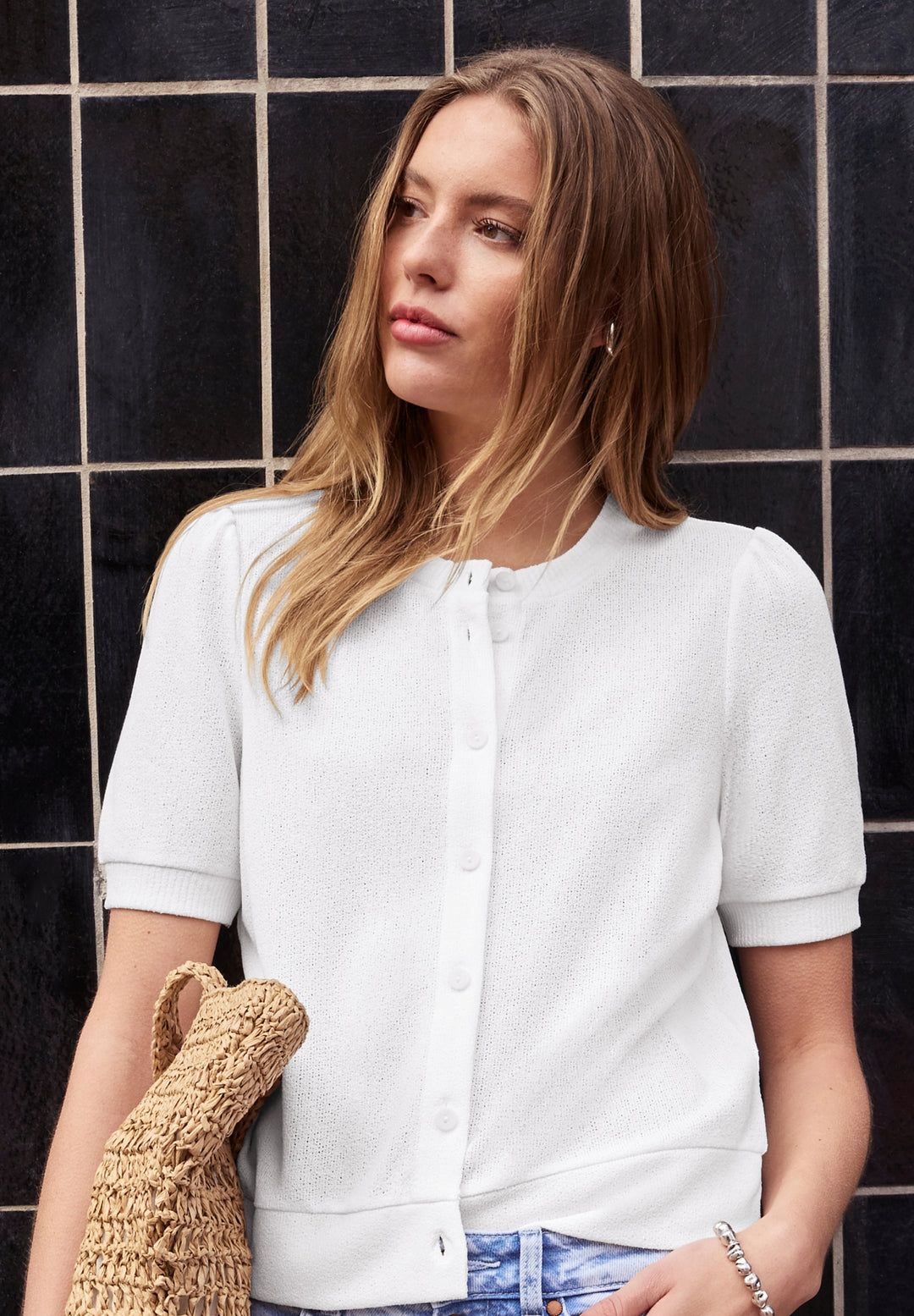 knit look short jacket, off white 10108 Bild 3