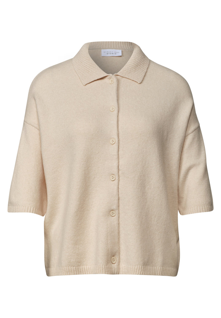 LTD QR Studio_Polo cardigan, creamed sand 17880 Bild 1