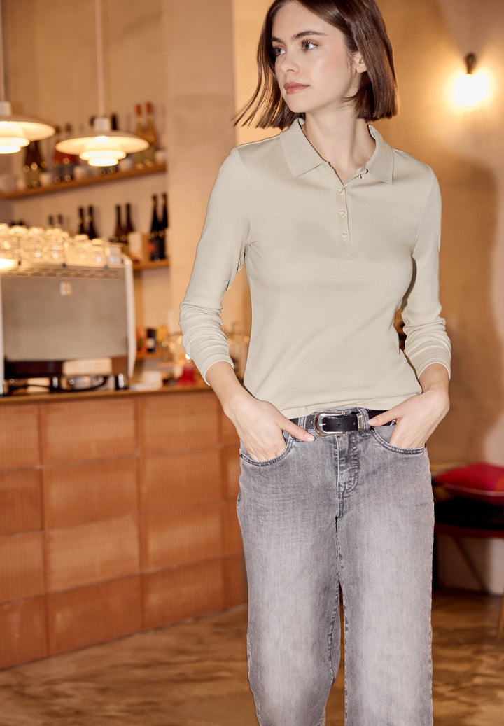LTD QR_Studio_rib polo shirt w, stone sand mel. 17451 Bild 3