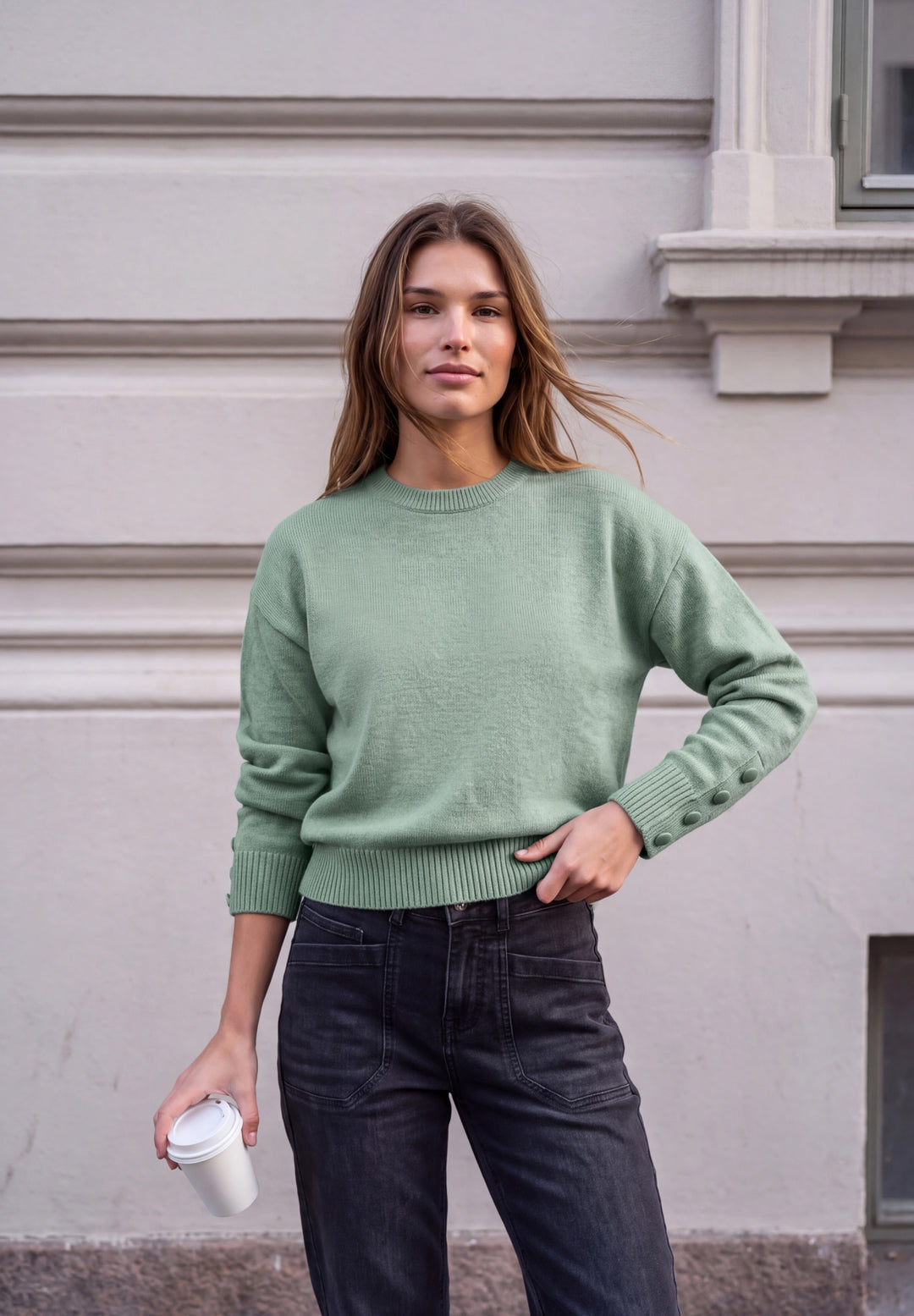 LTD QR Studio_Round neck sweat, grayed mint mel. 17950 Bild 3