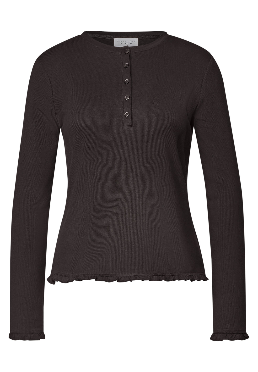 Studio_Basic rib shirt w.frill, charred brown 17850 Bild 1