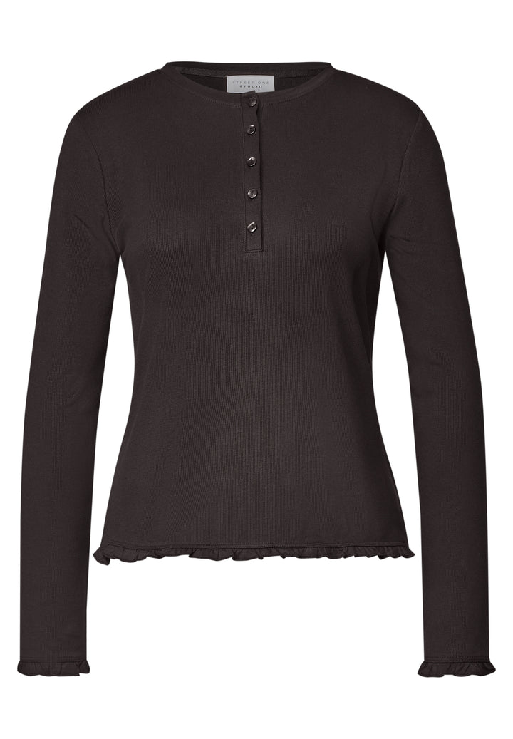 Studio_Basic rib shirt w.frill, charred brown 17850 Bild 1