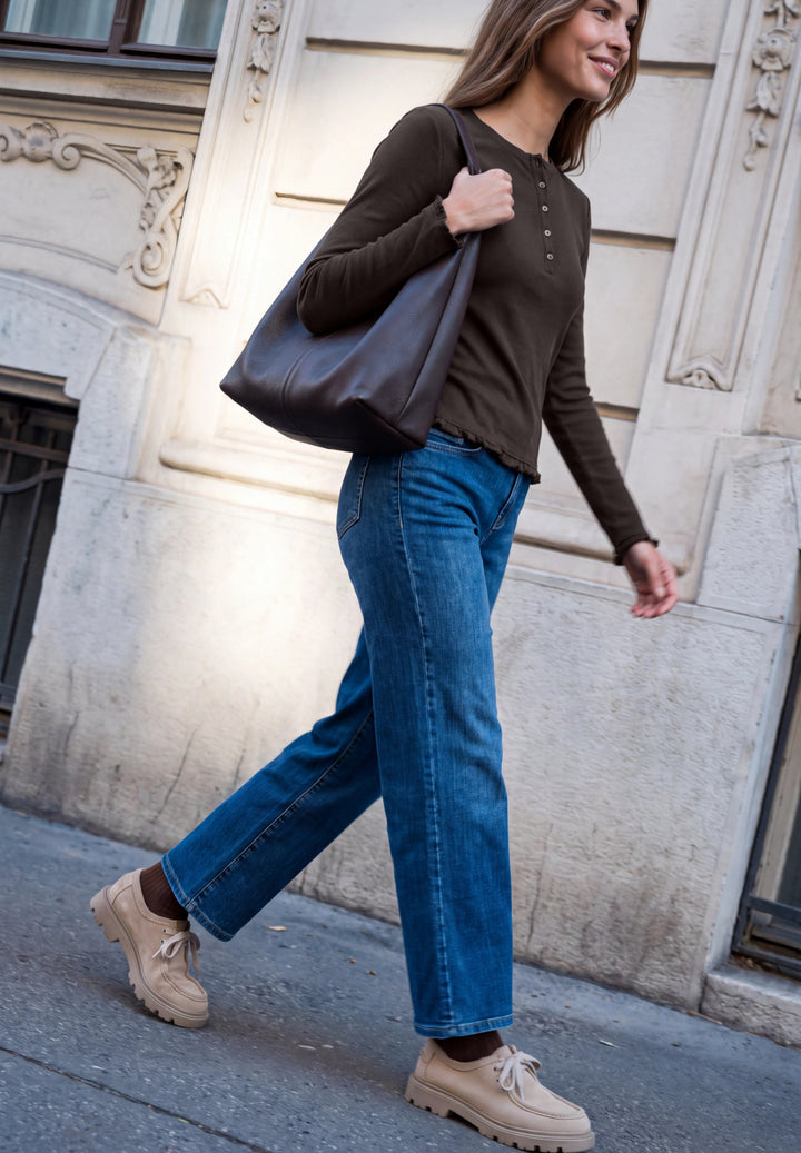 Studio_Basic rib shirt w.frill, charred brown 17850 Bild 5