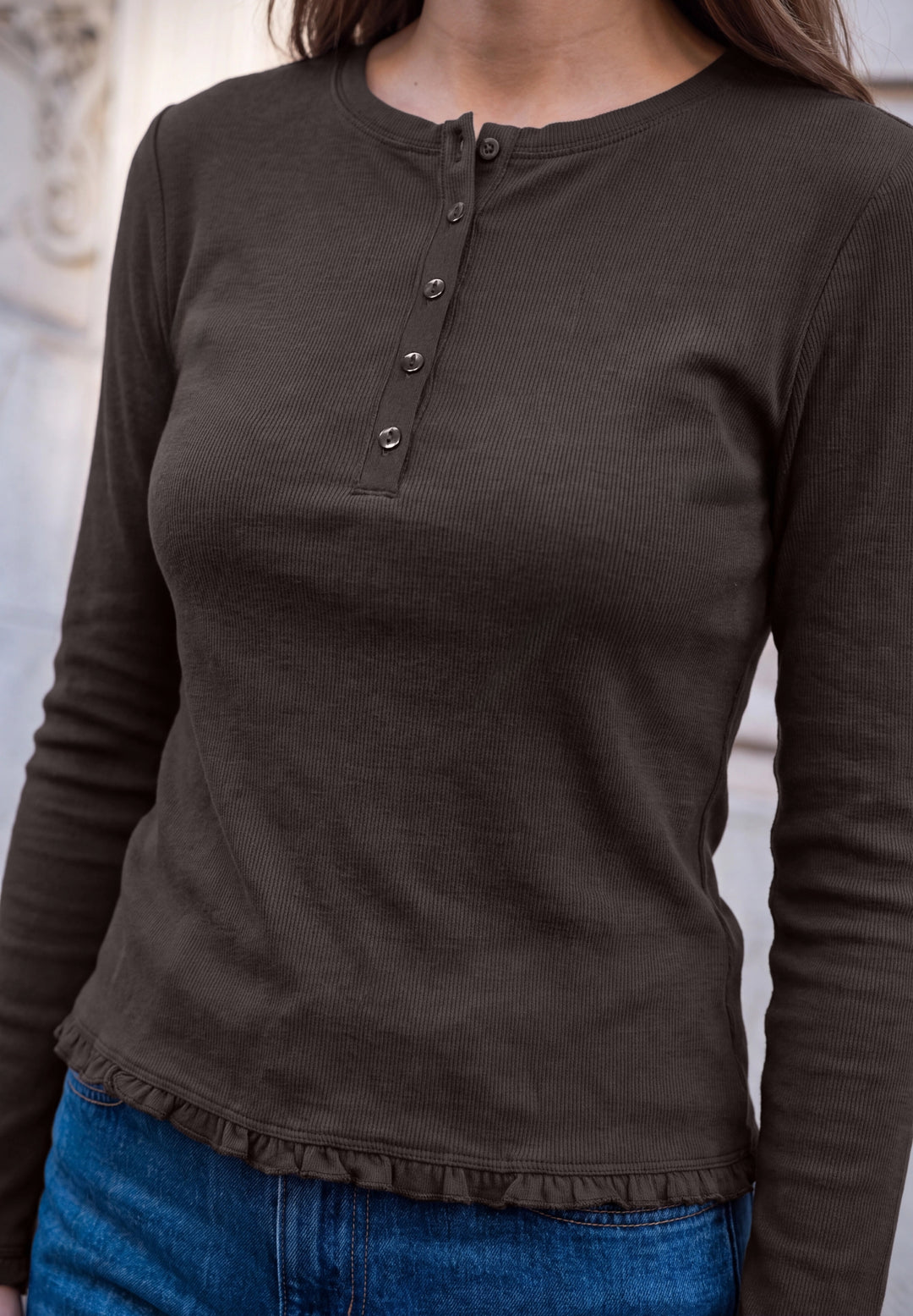 Studio_Basic rib shirt w.frill, charred brown 17850 Bild 6