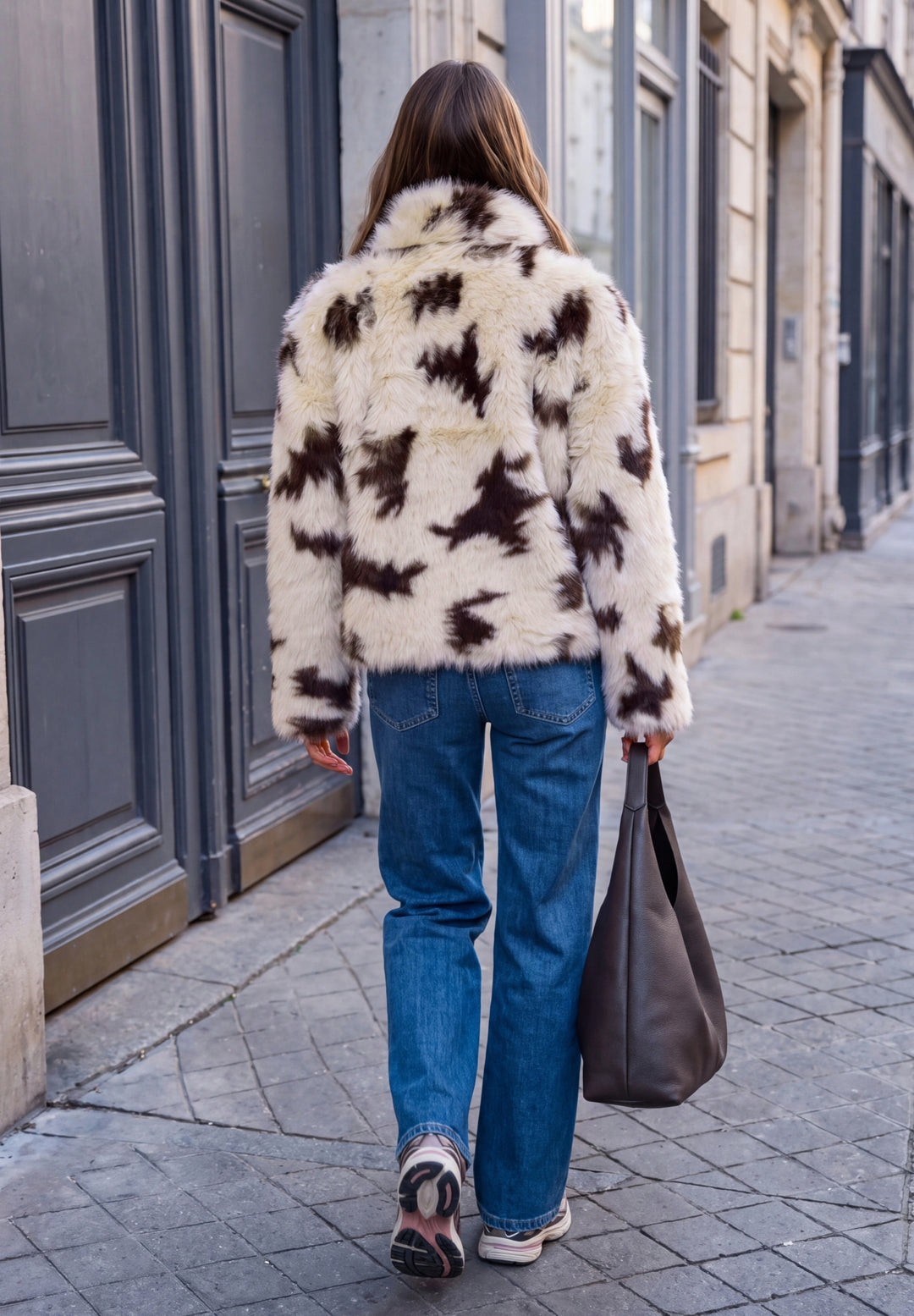 Studio Fake Fur Jkt w. Cow AOP, light sunstone beige 26350 Bild 4